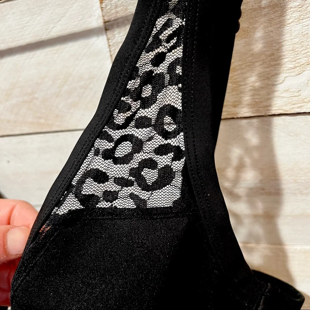 Black Leopard Mesh Triangle Bikini Top 34DD NWT - Picture 4 of 5